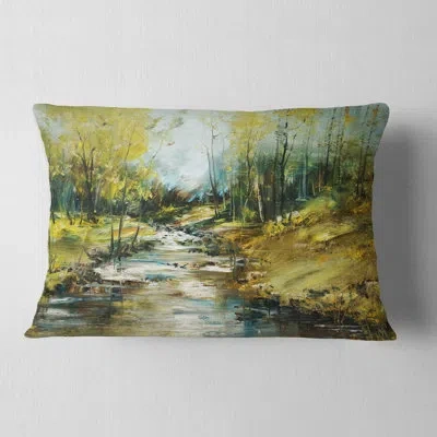 Design Art Landscape Creek In The Forest Oil Painting Lumbar Pillow