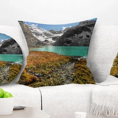 Design Art Landscape Crystal Clear Lake Among Mountains Pillow In Green