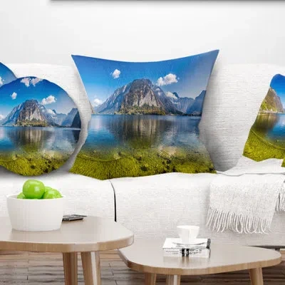Design Art Landscape Crystal Clear Mountain Lake In Alps Pillow In Blue;black;brown;green;red;yellow
