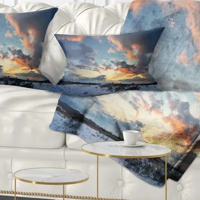 Design Art Landscape Dark Winter Sky - Sea & Shore Printed Throw Pillow