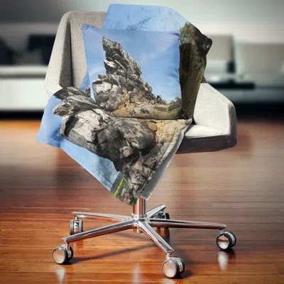 Design Art Landscape Devil's Wall At Weddersleben Pillow In Blue;black;brown;green;red;yellow