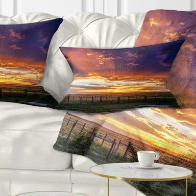 Design Art Landscape Dramatic Sunset Over Prairie Lumbar Pillow
