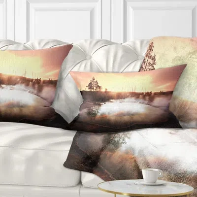 Design Art Landscape Evening At Morning Glory Pool Lumbar Pillow