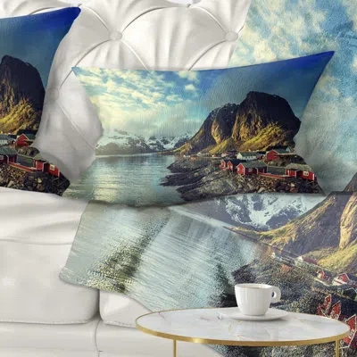 Design Art Landscape Fishing Hut At Spring Sunset Lumbar Pillow