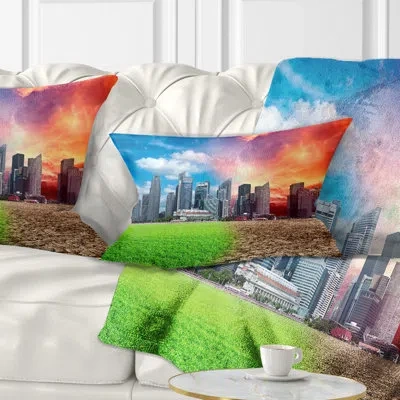 Design Art Landscape Global Warming - Cityscape Printed Throw Pillow