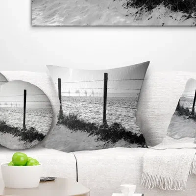 Design Art Landscape In Snow With Fence - Sea & Shore Printed Throw Pillow In Blue;black;brown;green;red;yellow