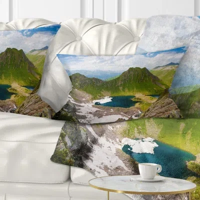 Design Art Landscape Mountain Lake View On Bright Day Lumbar Pillow