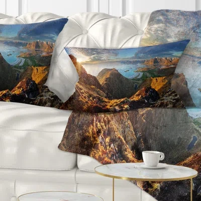 Design Art Landscape Ocean And Mountains Panorama Lumbar Pillow In Blue