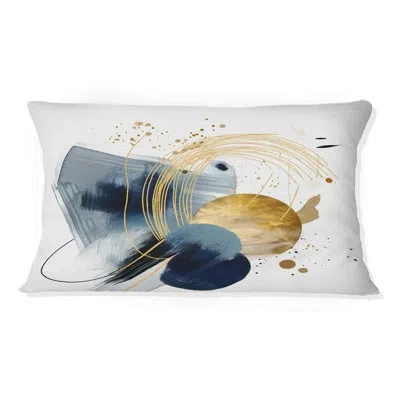 Design Art Landscape Of Dark Blue And Gold Strokes Iii - Abstract Geometric Printed Throw Pillow In Blue;gold