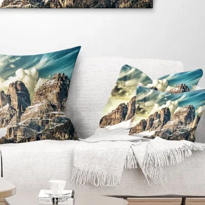 Design Art Landscape Photo High Peaks Of Dolomites Lumbar Pillow In Blue