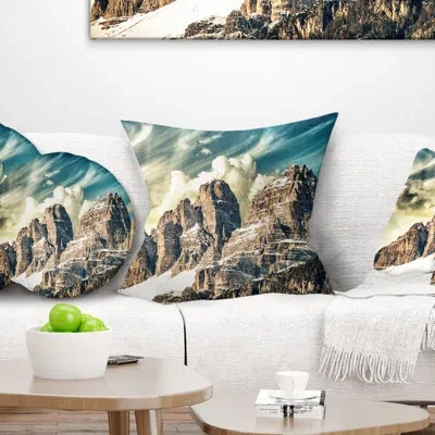 Design Art Landscape Photo High Peaks Of Dolomites Throw Pillow In Blue
