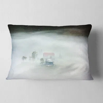 Design Art Landscape Photo Morning Fog At Sunrise Throw Pillow In White