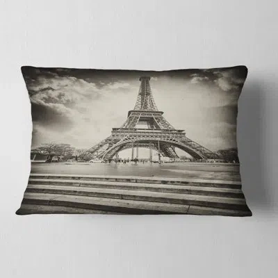 Design Art Landscape Photo Paris Eiffel Towerin Shade Lumbar Pillow In Black;white