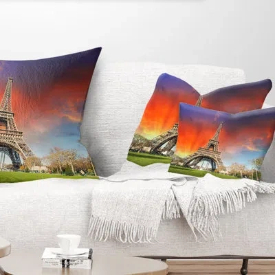 Design Art Landscape Photo Paris Eiffel Towerunder Sky Lumbar Pillow In Red