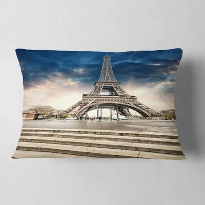Design Art Landscape Photo Paris Eiffel Towerwith Stairs Lumbar Pillow In Blue