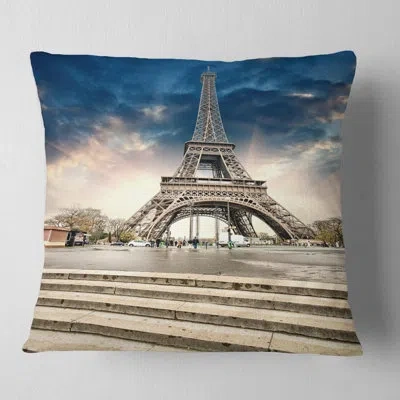 Design Art Landscape Photo Paris Eiffel Towerwith Stairs Lumbar Pillow In Blue