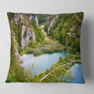 Design Art Landscape Photo Plitvice Lakes Long View Lumbar Pillow In Green