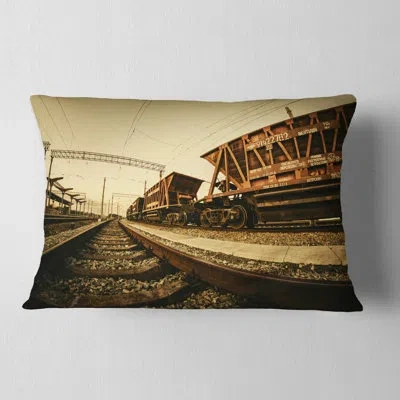 Design Art Landscape Photo Railway Tracks In Ukraine Lumbar Pillow In Brown