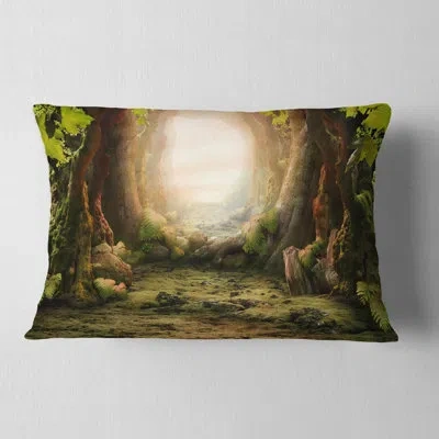 Design Art Landscape Photo Romantic Forest View Pillow Cover & Insert In Green
