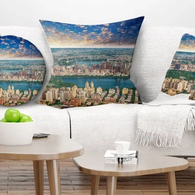 Design Art Landscape Photography Aerial View Of Central Park Pillow In Green
