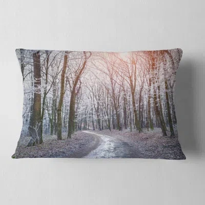 Design Art Landscape Photography Misty Trail In Autumn Forest Lumbar Pillow In Grey