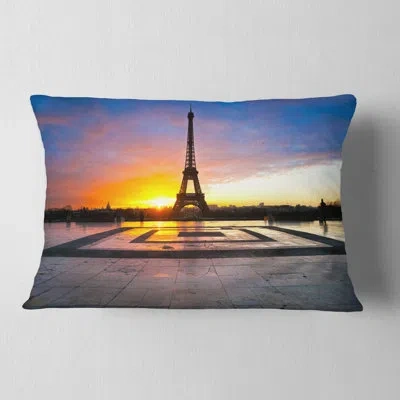 Design Art Landscape Photography Paris Eiffel Towerat Beautiful Sunrise Lumbar Pillow In Yellow