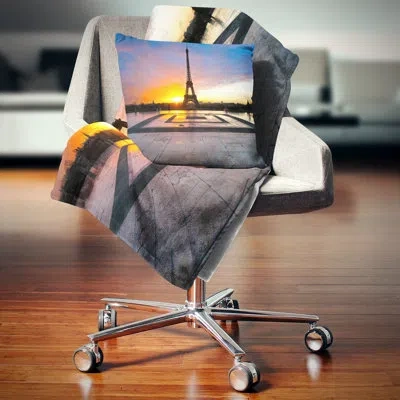 Design Art Landscape Photography Paris Eiffel Towerat Beautiful Sunrise Throw Pillow In Yellow