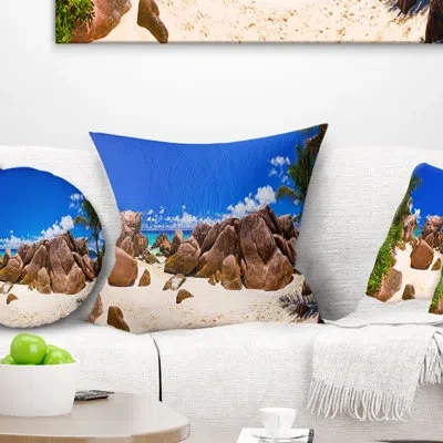 Design Art Landscape Photography Rocky Tropical Beach Panorama Pillow In Blue;green