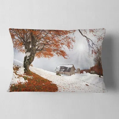 Design Art Landscape Photography Sudden Snow In First Autumn Lumbar Pillow In Brown