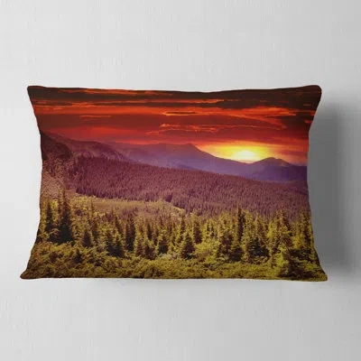 Design Art Landscape Photography Sunrise Over Mountains Lumbar Pillow In Red