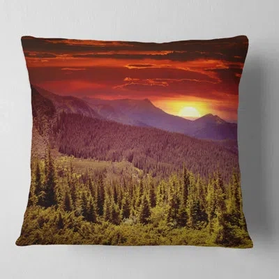 Design Art Landscape Photography Sunrise Over Mountains Lumbar Pillow In Red