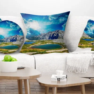 Design Art Landscape Photography Sunset Over Alpine Lakes Pillow In Green
