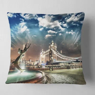 Design Art Landscape Photography Tower Bridge At Night Lumbar Pillow In Blue