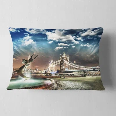 Design Art Landscape Photography Tower Bridge At Night Lumbar Pillow In Blue