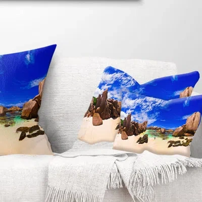 Design Art Landscape Photography Tropical Beach At Seychelles Lumbar Pillow