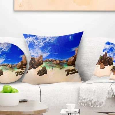 Design Art Landscape Photography Tropical Beach At Seychelles Pillow In Blue;brown