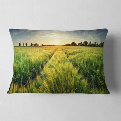 Design Art Landscape Photography Wheat Field At Sunset Throw Pillow In Green