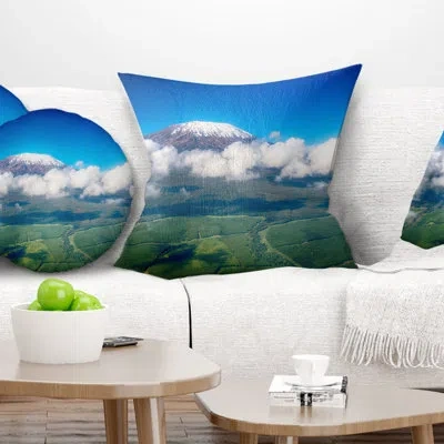 Design Art Landscape Printed Aerial View Of Mount Kilimanjaro Pillow In Blue;black;brown;green;red;yellow