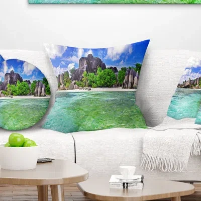 Design Art Landscape Printed Amazing La Diguse Island Seychelles Pillow In Blue;white