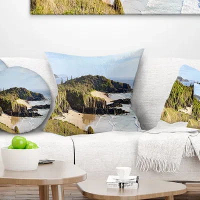 Design Art Landscape Printed Australian Coastline Crescent Head Pillow In Blue;black;brown;green;red;yellow