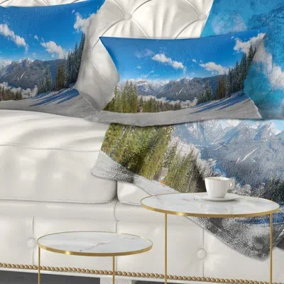 Design Art Landscape Printed Austrian Alps Seen From Ski Slope Lumbar Pillow