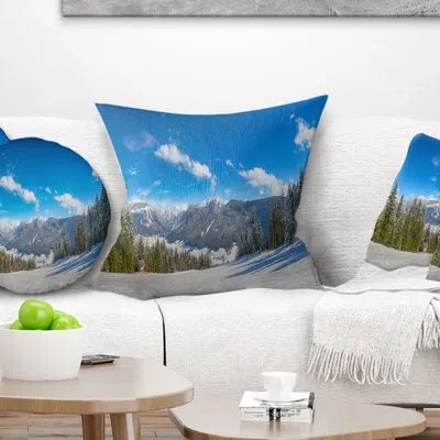 Design Art Landscape Printed Austrian Alps Seen From Ski Slope Pillow In Blue;white
