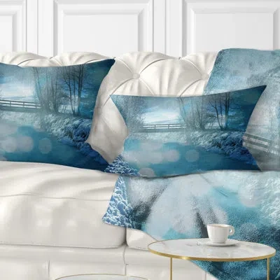 Design Art Landscape Printed Beautiful Winter River View Lumbar Pillow