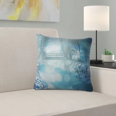 Design Art Landscape Printed Beautiful Winter River View Throw Pillow In Blue