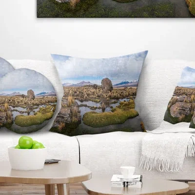 Design Art Landscape Printed Bolivia Volcanoes Panoramic View Pillow In Blue;black;brown;green;red;yellow