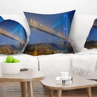 Design Art Landscape Printed Bosphorus Bridge At Night Istanbul Pillow In Blue;black;brown;green;red;yellow