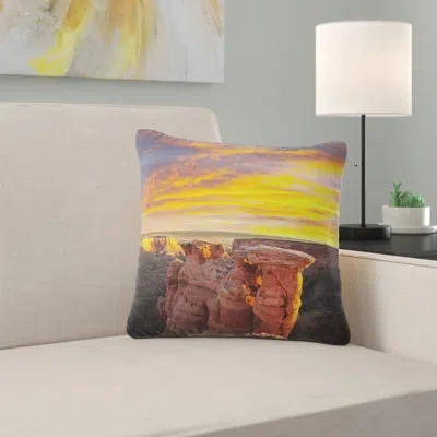 Design Art Landscape Printed Colorado Monument At Sunset Pillow In Gold