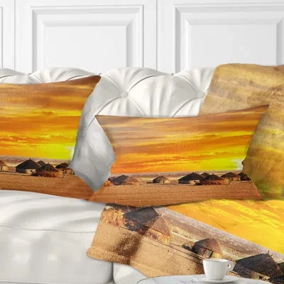 Design Art Landscape Printed Colorful African Village Huts View Lumbar Pillow