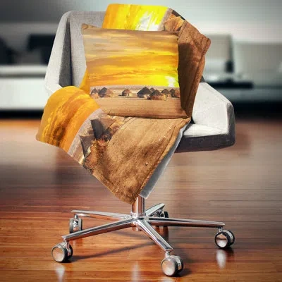 Design Art Landscape Printed Colorful African Village Huts View Throw Pillow In Yellow