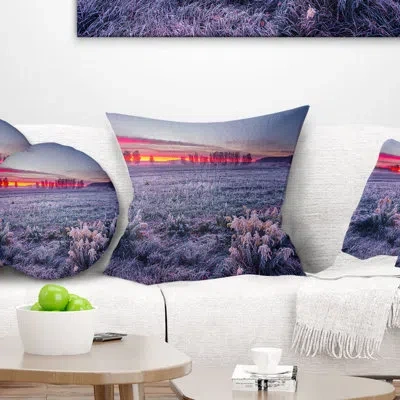 Design Art Landscape Printed Colorful Cold Frosty Morning Pillow In Blue;black;brown;green;red;yellow